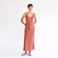 LONG SLIP DRESS, COGNAC