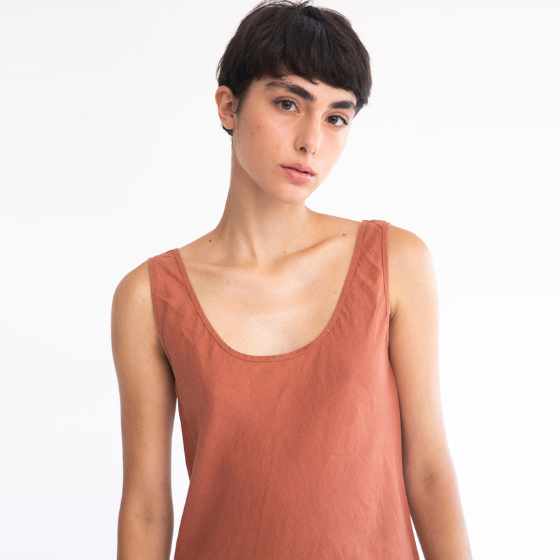 LONG SLIP DRESS, COGNAC