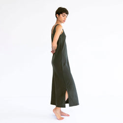 LONG SLIP DRESS, DARK GREEN