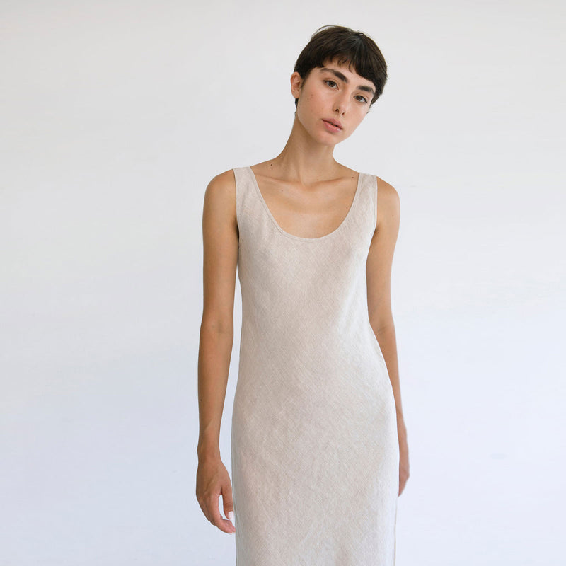 LONG SLIP DRESS, SAND