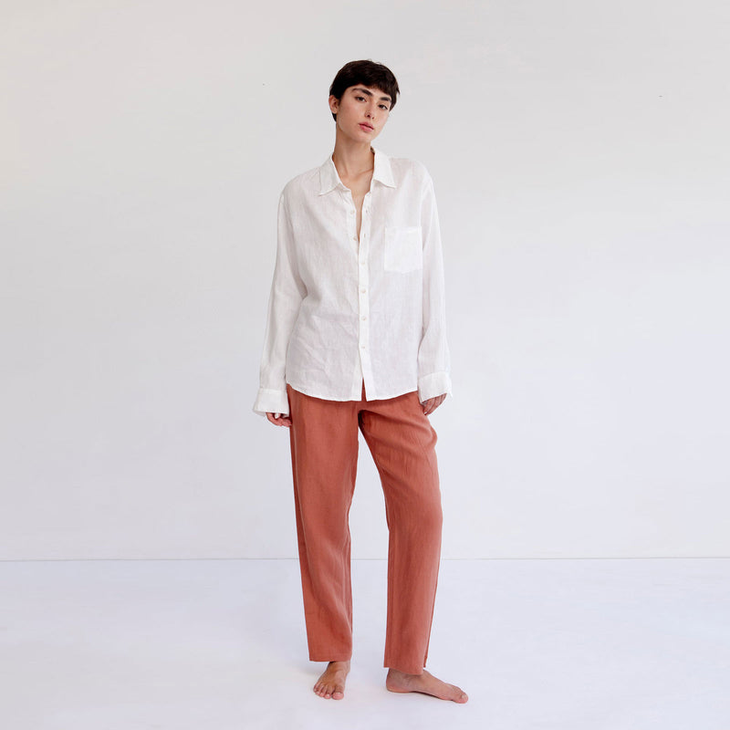 LINEN PANTS, COGNAC