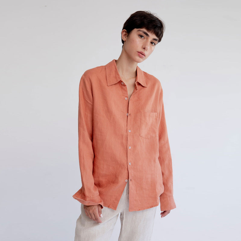 LINEN SHIRT, COGNAC