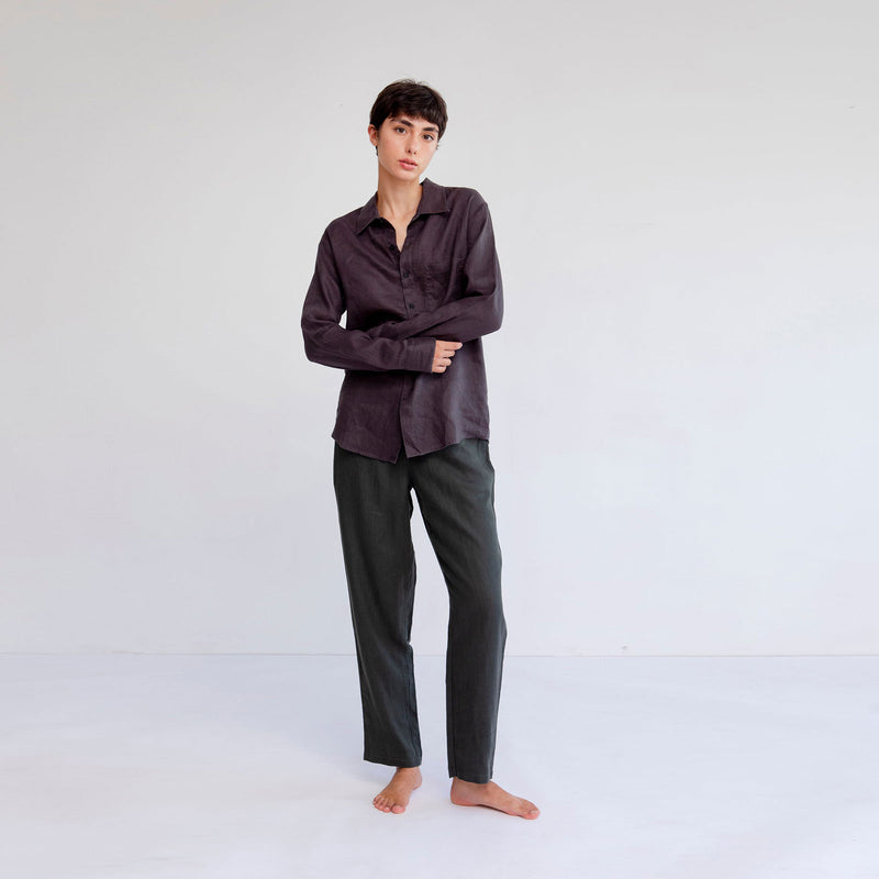 LINEN PANTS, DARK GREEN