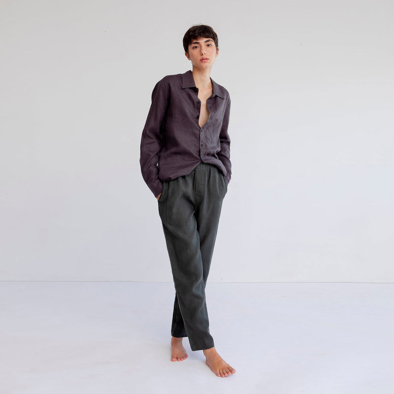 LINEN PANTS, DARK GREEN