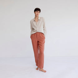 LINEN PANTS, COGNAC