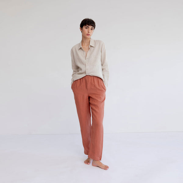 LINEN PANTS, COGNAC