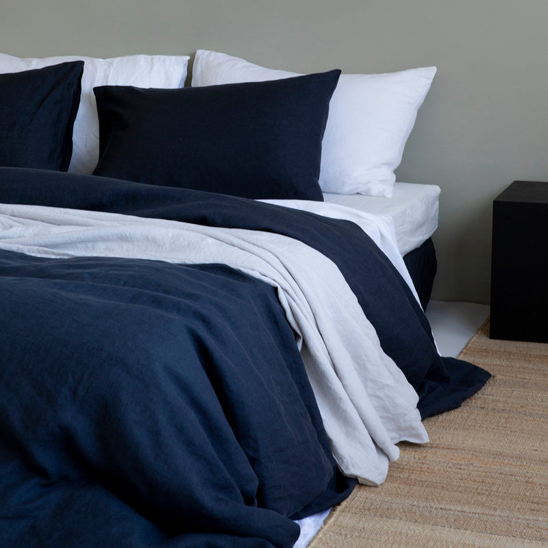 LINEN DUVET COVER, NAVY