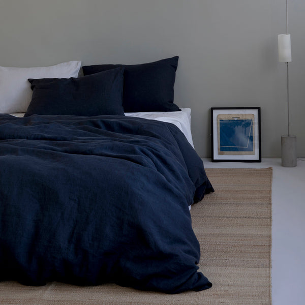 LINEN DUVET COVER, NAVY