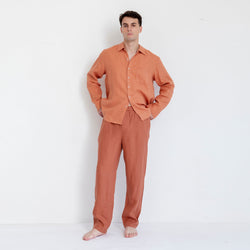 LINEN PANTS, COGNAC