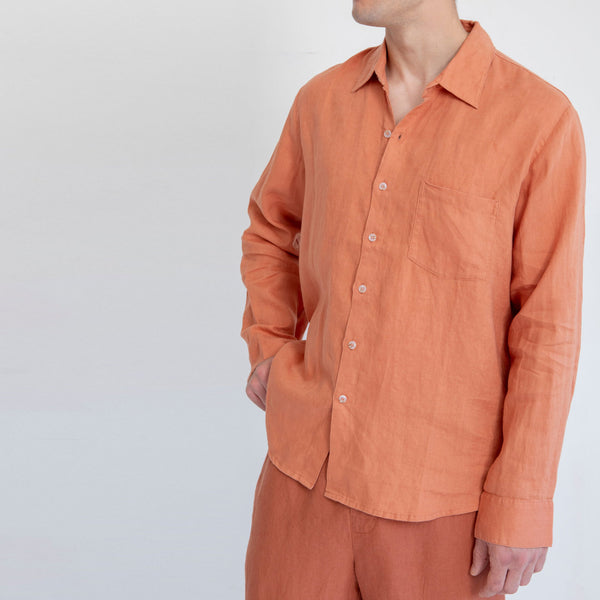 LINEN SHIRT, COGNAC