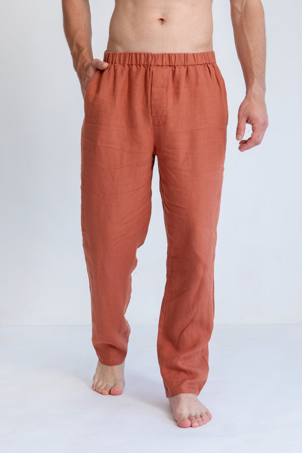 LINEN PANTS, COGNAC