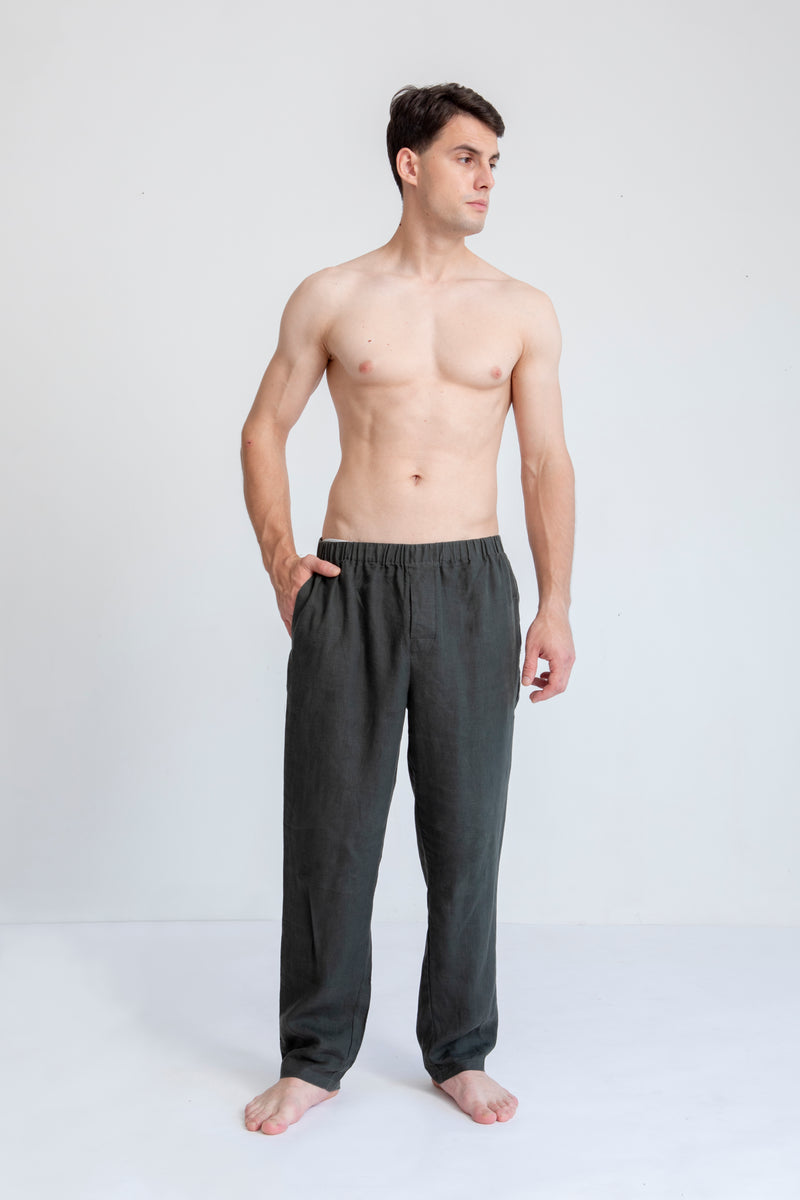 LINEN PANTS, DARK GREEN