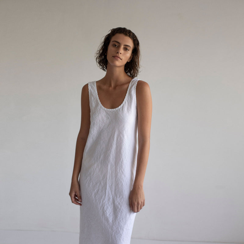 LONG SLIP DRESS, WHITE