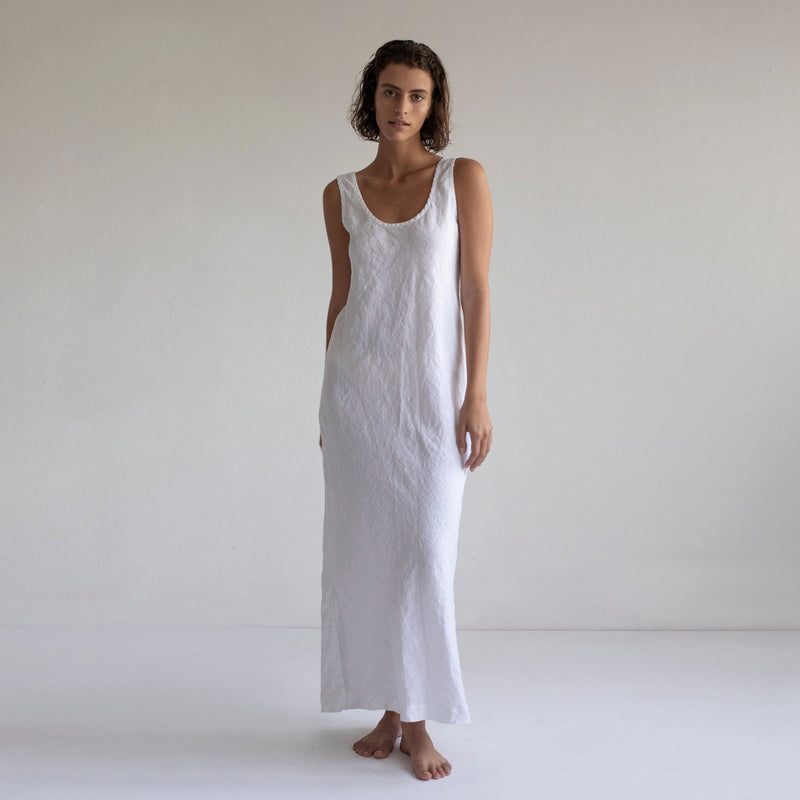 LONG SLIP DRESS, WHITE