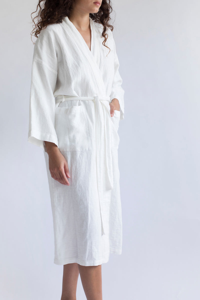 WAFFEL BATH ROBE, OFF WHITE