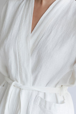 WAFFEL BATH ROBE, OFF WHITE