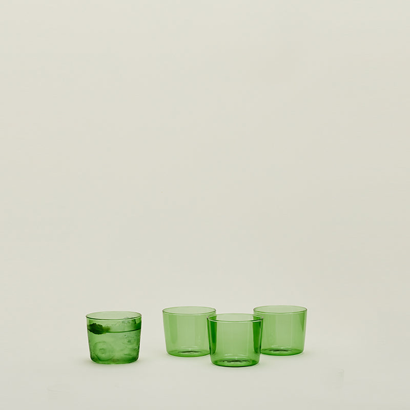 SET OF 4 GLASS CUPS, GREEN