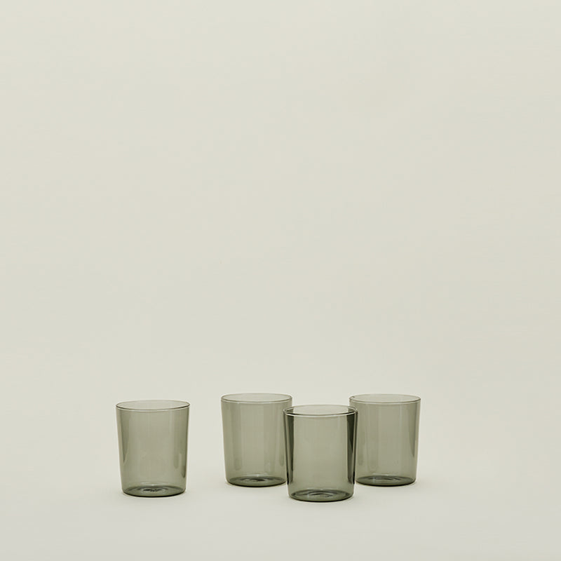 SET OF 4 GLASS CUPS, SMOKE