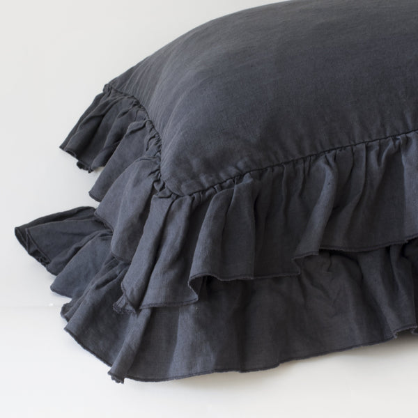 RUFFLE PILLOWCASES, NAVY